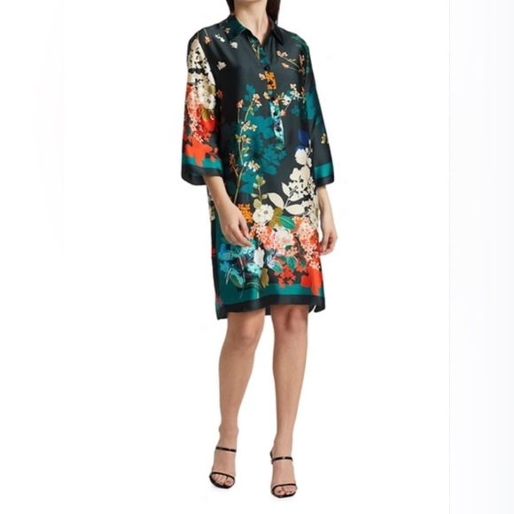 Teri Jon By Rickie Freeman Floral Scarf-Print Dress In Dark Green Multi  Size 6 - mordernwear.com